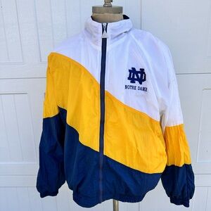 Vintage Red Oak Notre Dame Windbreaker Jacket - White Yellow, and Blue and pants